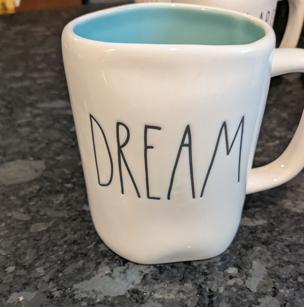 Rae Dunn White Mug with Blue Interior - 'Dream'